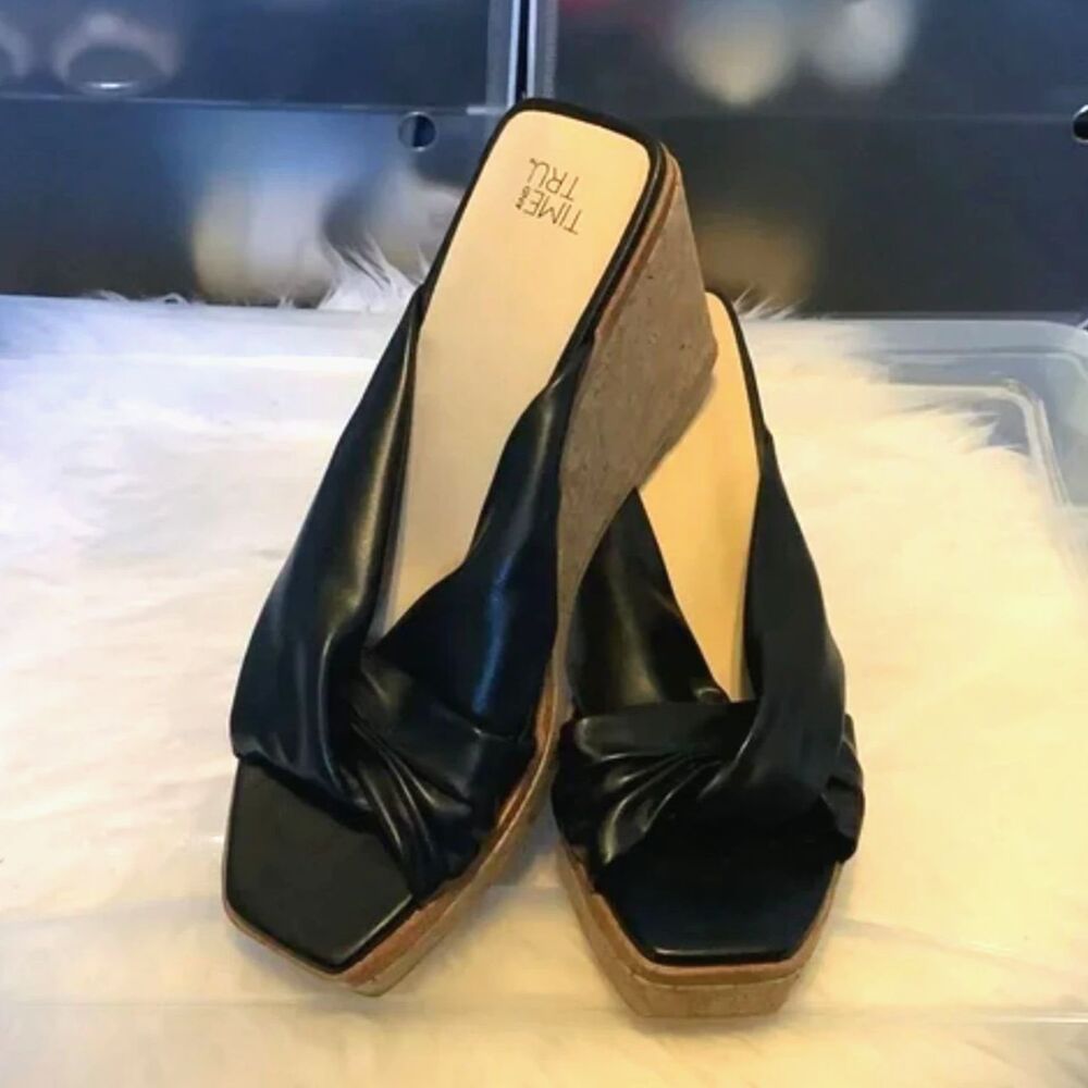 Wedge High Heel Sandals . Size: 8 . Black . Time and Tru . New w/ Tags